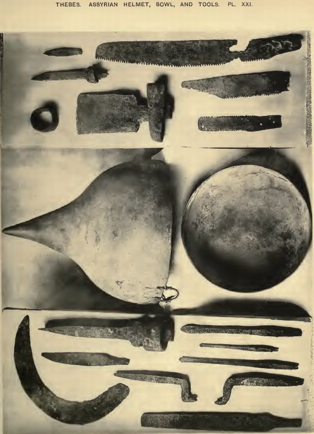 THEBES_ASSYRIAN HELMET BOWL, AND TOOLS.jpg
